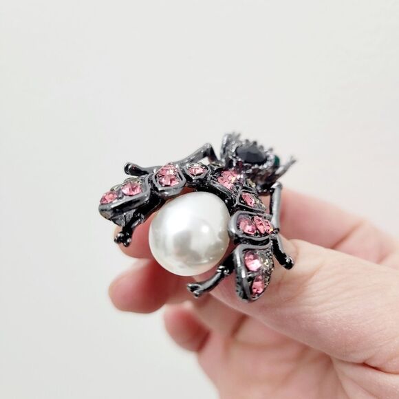 Brand New Black & Pink Bumblebee Rhinestone Brooch Pin - Picture 6 of 9